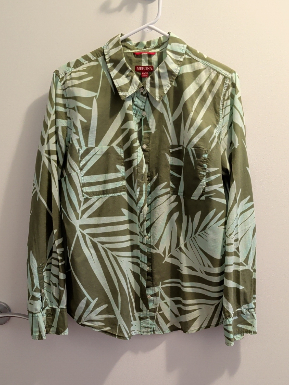 Merona Olive & Mint Leaf Print Button-Down Shirt